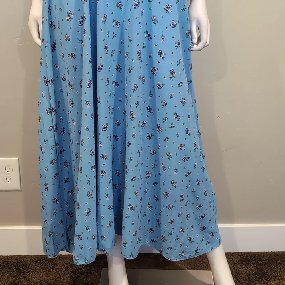 SHEIN Blue And Purple Floral Sweetheart Neckline Short Sleeve Midi Maxi Dress L